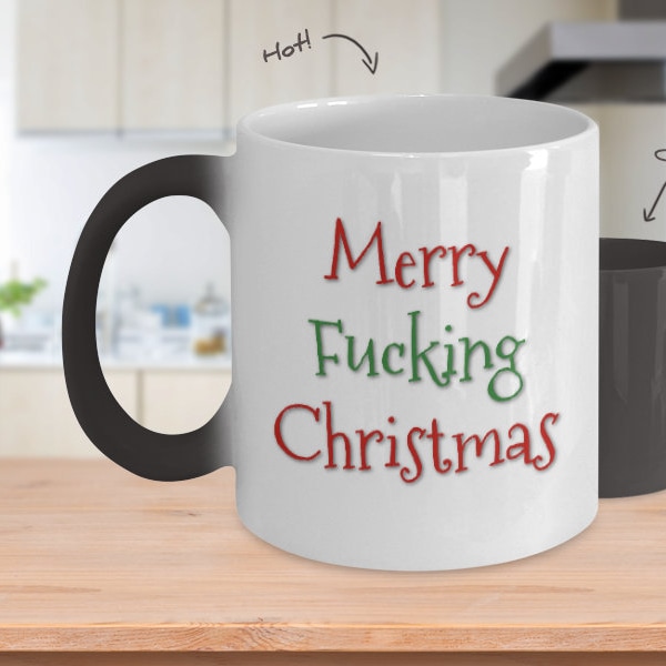 Color Changing mug - Santa Claus Mug - Merry Fucking Christmas - middle finger - fresh out of fucks