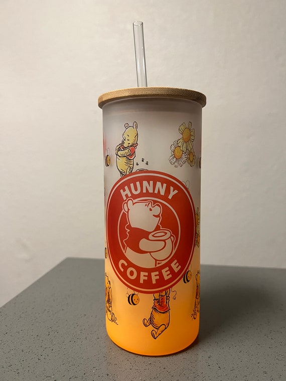 Pooh Bear Coffee Frosted Glass Tumbler