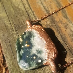Ocean jasper necklace, boho style crystal jewelry, unisex pendant