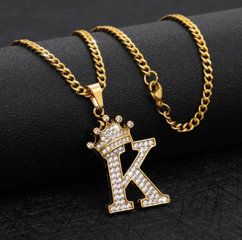 Initial Pendant With Crown - Etsy