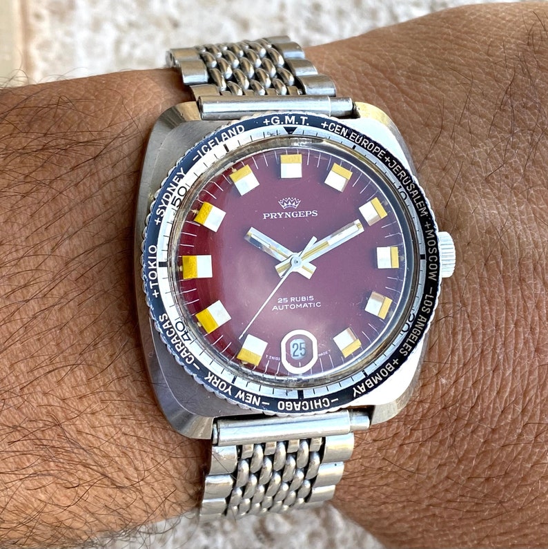 Pryngeps Automatic GMT Skin Diver Watch 25 Rubis Grenadine Etsy