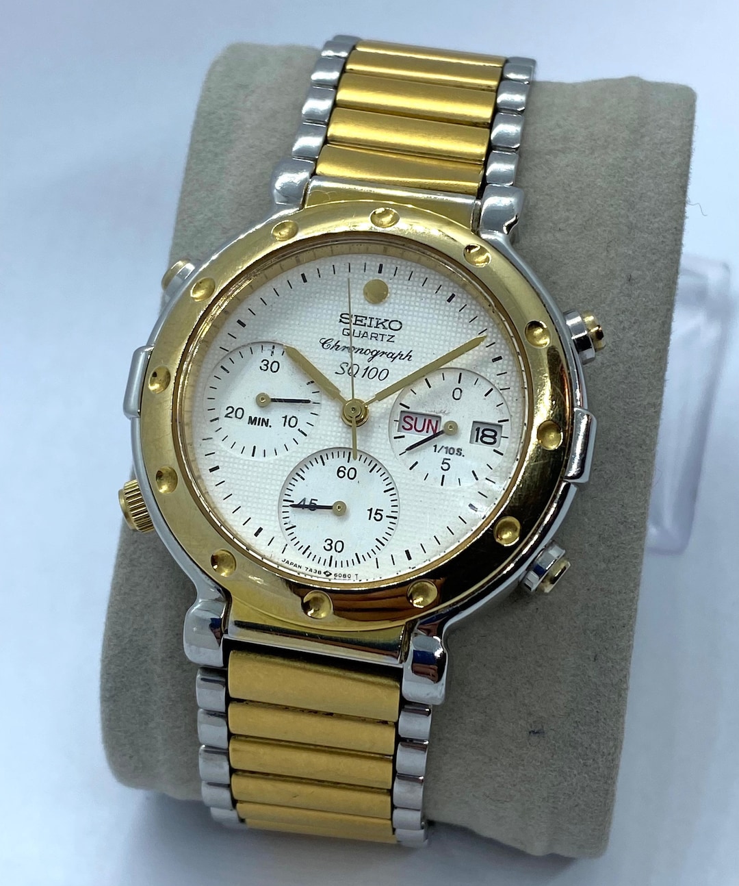 Seiko Chronograph SQ 100 Quartz Panda Dial 7A386090 Two Tones Etsy
