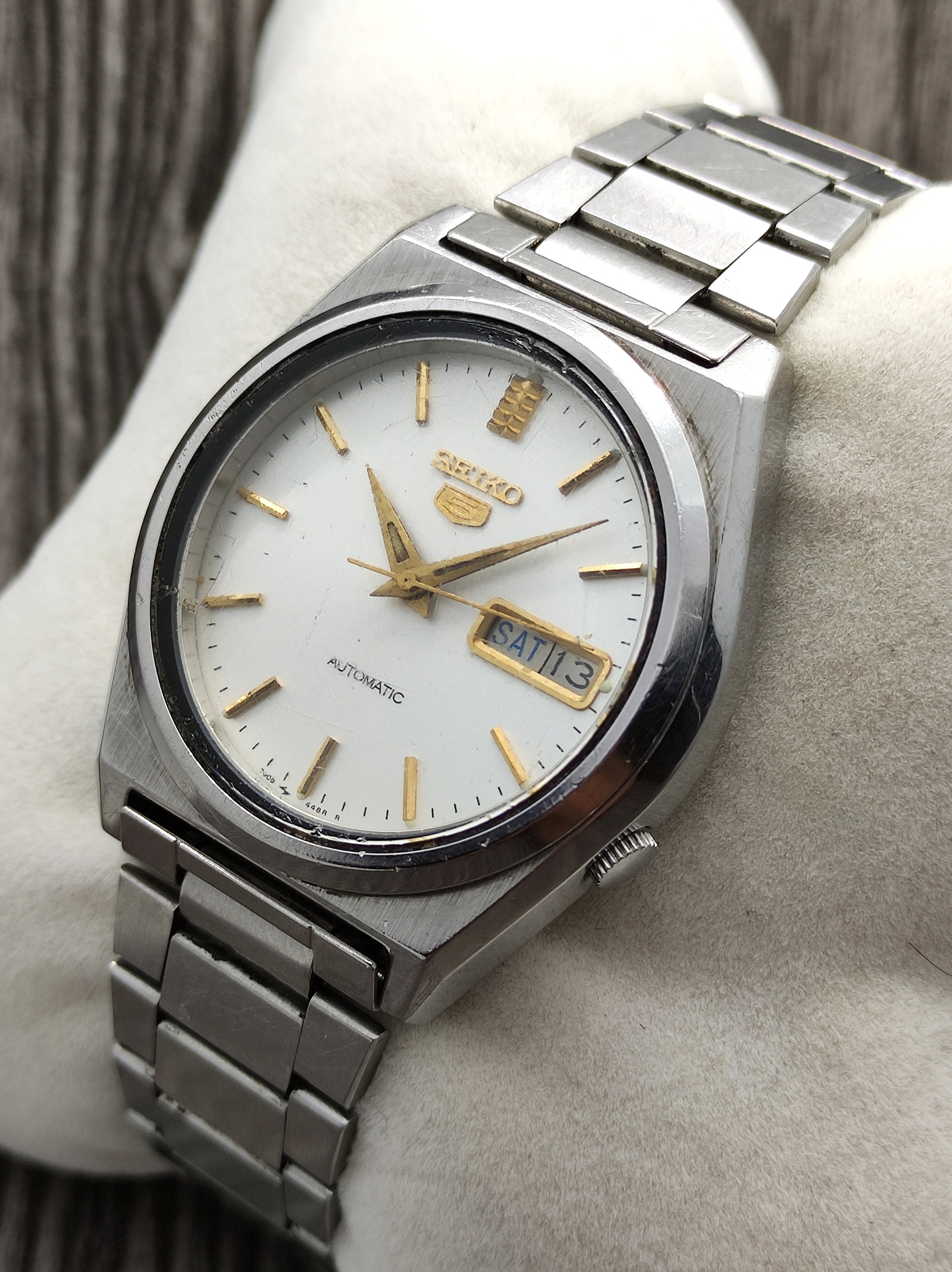 Vintage Seiko 5 Day Date White Dial Stainless Steel Automatic Etsy