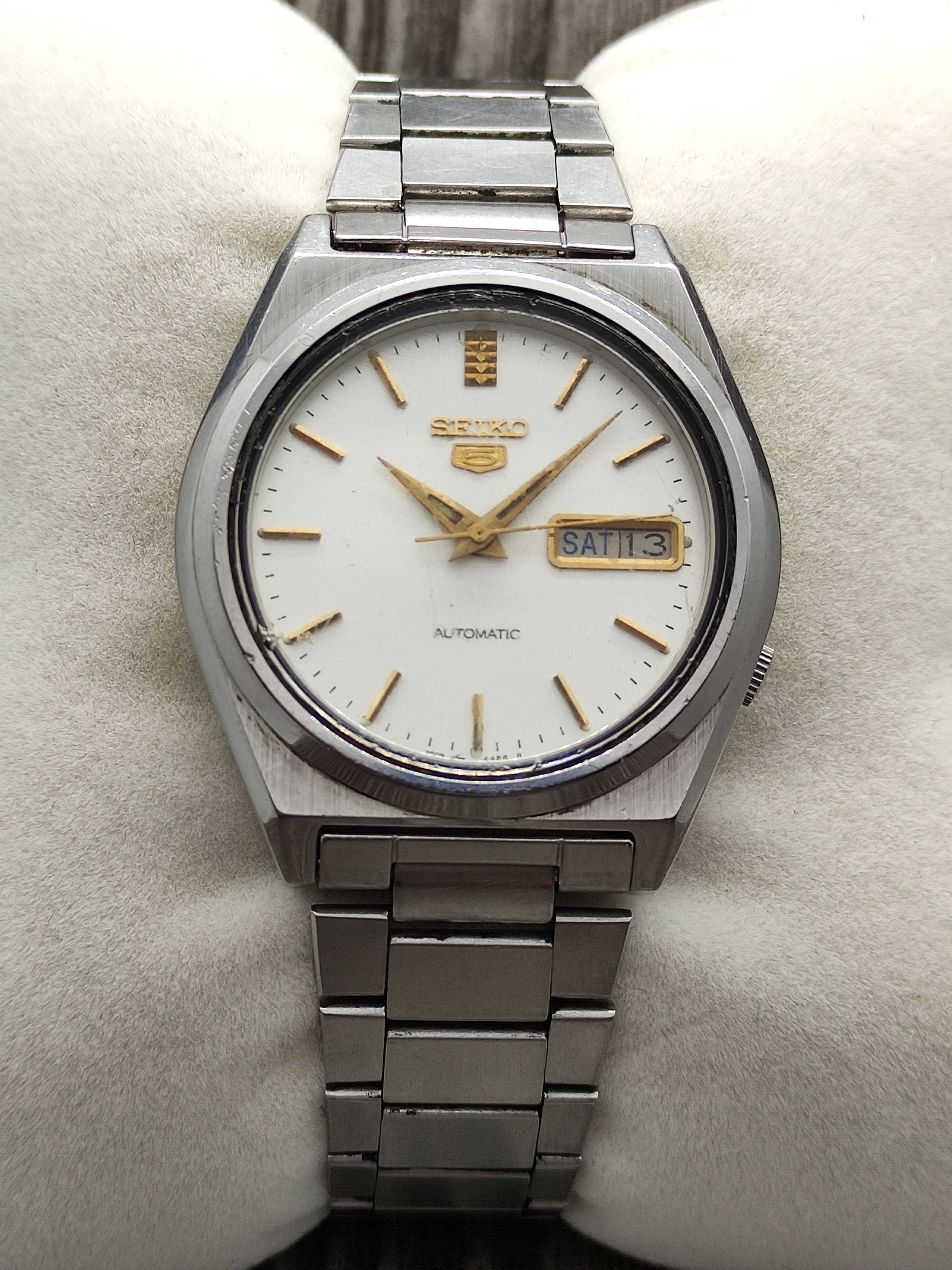 Vintage Seiko 5 Day Date White Dial Stainless Steel Automatic Etsy