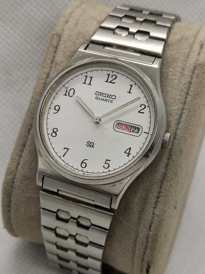 Vintage Seiko SQ Quartz Mens Watch White Dial Date Seiko Etsy