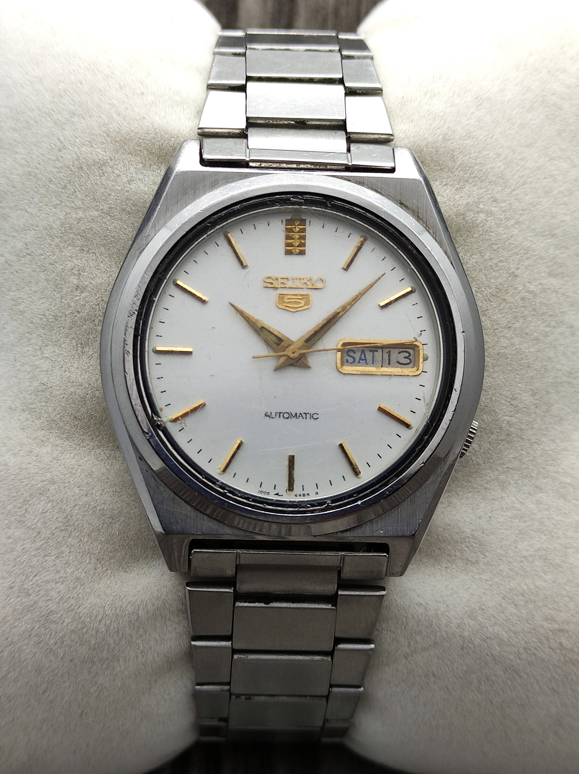 Vintage Seiko 5 Day Date White Dial Stainless Steel Automatic 