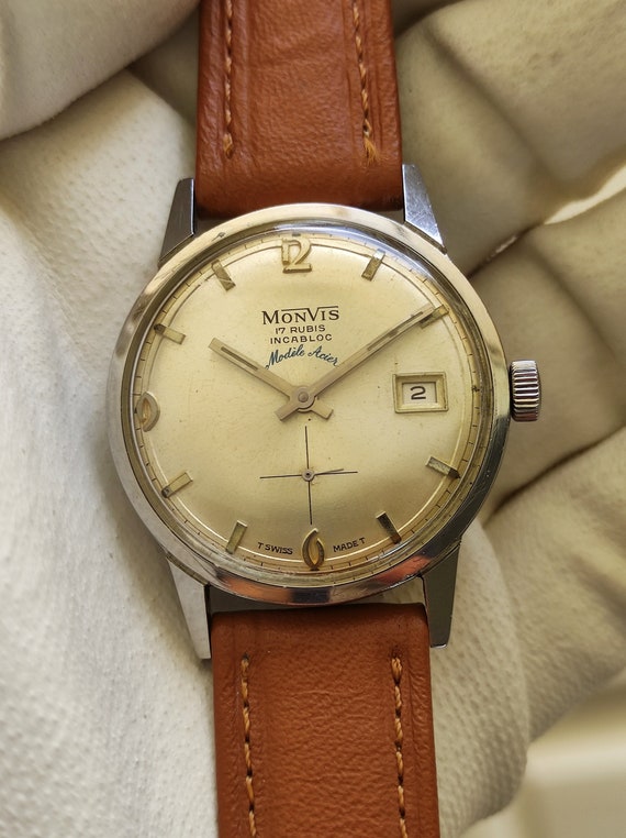Vintage Monvis 17 Rubis Incabloc Model Acier Mens Watch Swiss | Etsy India