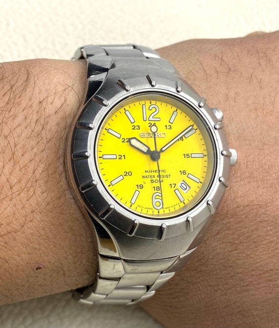 Vintage Seiko Kinetic Yellow Dial 5M42-0F19 Reloj -