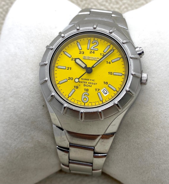 Vintage Seiko Kinetic Yellow Dial 5M42-0F19 Watch Mens Water - Etsy