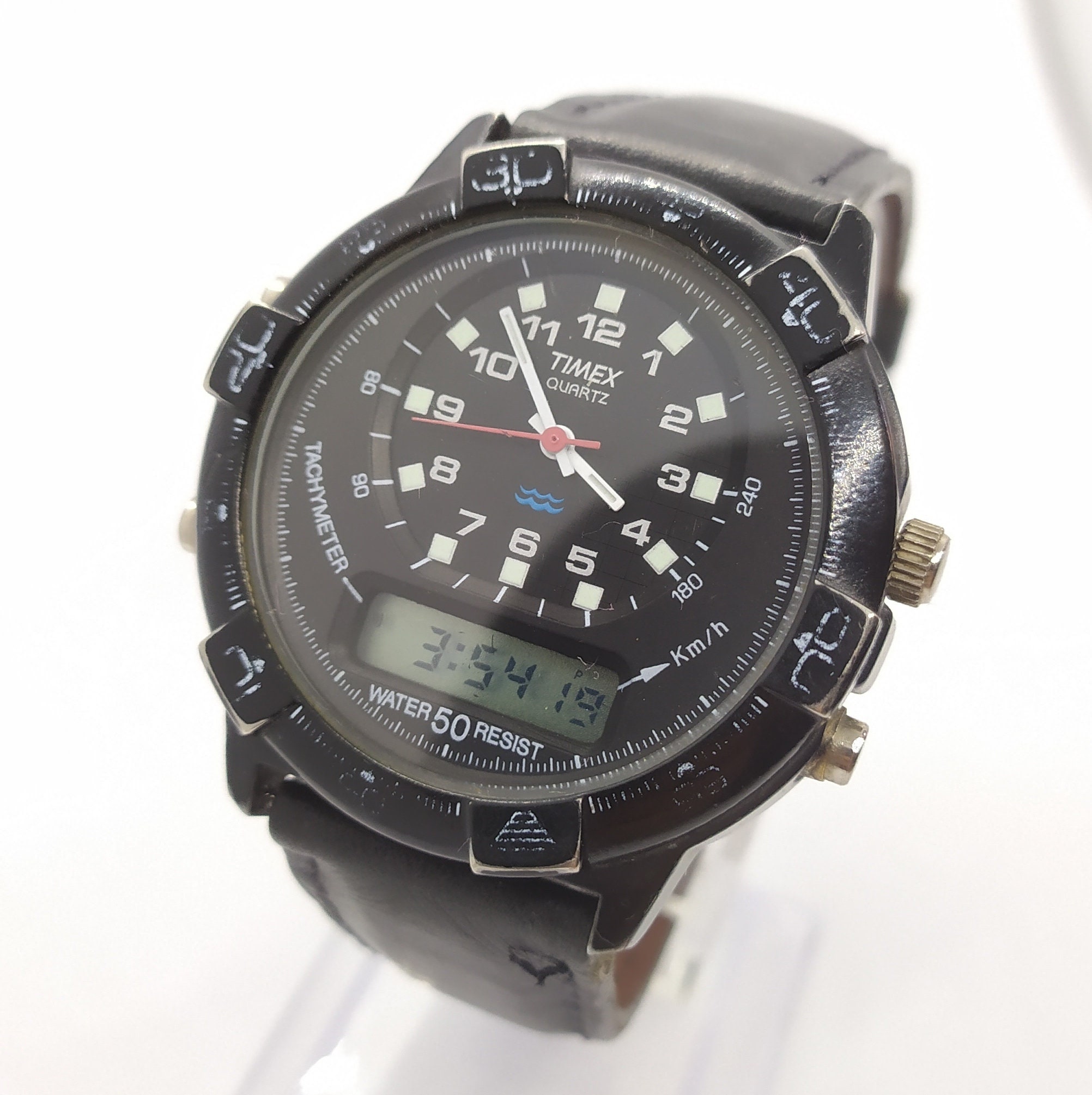 Vintage Timex Quartz Watch Men's Digital Analog 50M Black - Etsy