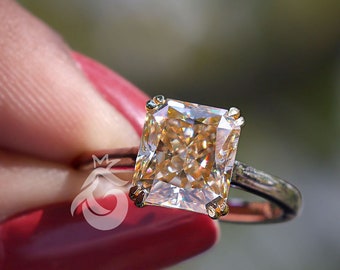 6.14CT Radiant CrushedIce Canary Yellow Moissanite Ring,Solitaire Engagement Ring,tow tone Wedding Ring,Claw Prong,Promise Ring,Ring for Her