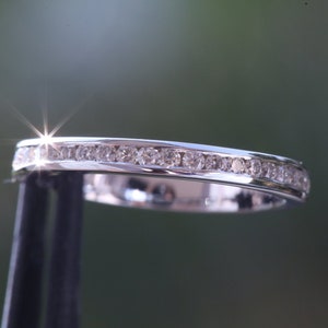 Channel Set Diamond Wedding Band, 1.50 MM 14K Solid Gold Half Eternity Stackable Diamond Band,Wedding Engagement Promise Ring, Gift For Her