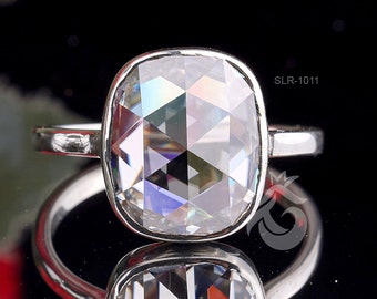 6.62CT cushion shape rose cut solitaire moissanite ring,14k white gold bezel setting vintage wedding ring,Custom moissanite Anniversary Ring