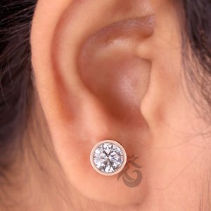 2.06 CT Round Cut Moissanite Stud Earrings,Bezel Set Screw Back Studs,14k Rose Gold Wedding Earrings,Solitaire Diamond Earrings,Gift for Her