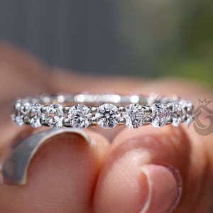3 MM Round Moissanite full Eternity Band,14K Solid white Gold Women Wedding Band,u prong Matching Band For Engagement Ring,Anniversary  Gift