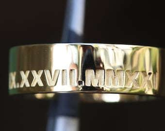 14K gult guld herrvigselring, handgjord massiv platt ring i 14k gult guld, polerad herrvigselring 3 mm, 4 mm, 5 mm, 6 mm, 7 mm, ring för honom