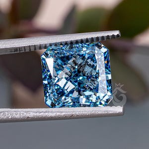5.53CT Square Radiant Cut Lab Grown Diamond, VSS1 Clarity Fancy Vivid Blue Lab Created Diamond, Loose Diamond for Engagement Ring & Pendants