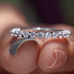 3/4 Eternity Wedding Band, 2.5 MM Round Colorless Moissanite Wedding Band, Floating Bubble Prong Set,14K Women&#39;s Wedding Band,Stackable Band