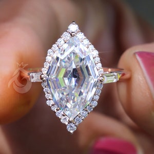 Dutch Marquise Cut Moissanite Diamond Halo Engagement Ring,Side Stone Baguette Cut Handmade Ring,14K Rose Gold Unique Bridal Wedding Ring