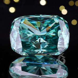 Elongated Cushion Moissanite Greenish Blue Moissanite For Custom Moissanite Ring,Fancy Blue Moissanite Ring Certified Colore Moissanite Ring