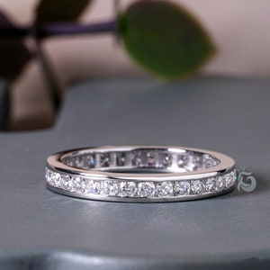 950 Platinum full Eternity 1.90MM Wide Round Cut Colorless Moissanite wedding Stacking Band,14K Channel Set Diamond Matching Band for her