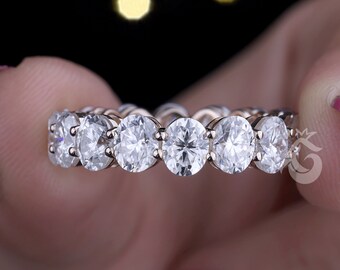 Oval Moissanite Diamond Full Eternity Ring,  Full Eternity Stackable Stacking Oval Wedding Band Ring 925 Sterling Silver, Anniversary Ring