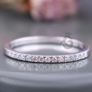 Half Eternity Lab Diamond Wedding Band,14K White Gold Eternity Band For Women,Micro Pave Lab Grown Diamond Band,Dainty Thin Stackable Ring