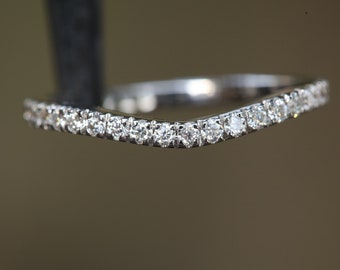 Jonc diamant incurvé en métal or blanc massif, jonc empilable assorti, rehausseur de bague incurvée en or massif 14 carats, jonc simple et délicat, alliance