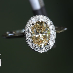 Engagement Ring Canary Yellow Oval Cut Moissanite Ring 14K Gold Ring Solitaire Ring Bezel Halo Wedding Ring Matching Ring Anniversary Gift