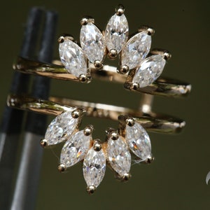 1.02TW Marquise Cut taira Colorless Moissanite Band,Guard Wrap Band,Ring Enhancer,Supporting Band,14k Gold Dual Shank Solitaire Wedding Band