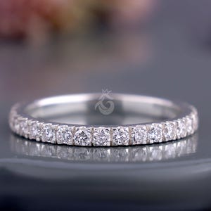 2 MM Lab Grown Diamond Wedding Band,Round Diamond Full Eternity Ring,Dainty Micro Pave Stacking Band,18K White Gold Matching Band for Her