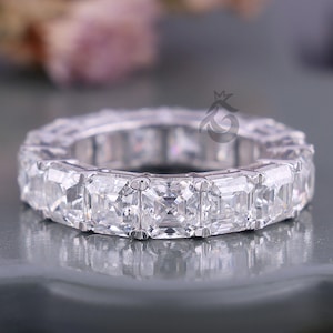 5 MM Full Eternity Asscher Cut Moissanite Wedding Band for Women,Unique Prong Set Matching Band,Stackable Anniversary Band,Engagement Band