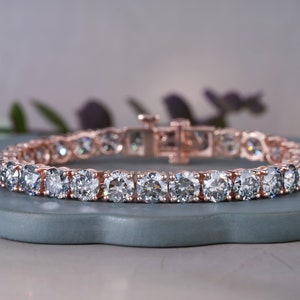 Bransoletka tenisowa 6 MM Basket Set, 25TCW fantazyjny szary okrągły brylantowy szlif Moissanite, bransoletka ślubna z różowego złota, prezent rocznicowy, biżuteria ręcznie robiona