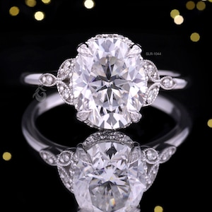 Milgrain Art Deco 2.50CT Oval Moissanite Engagement Ring,10K Vintage Wedding Promise Ring For Women,Antique Anniversary Gift,Moissanite Ring