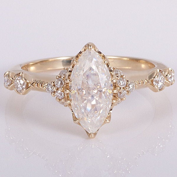 Vintage marquise moissanite engagement ring,3ct art deco starburst floral unique art deco promise ring,14k 18k gold solitaire diamond ring