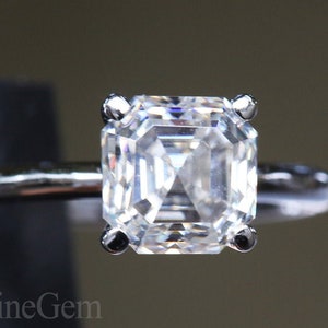 1.98 CT アッシャースクエアカット 無色モアッサナイト クロープロングソリティアエンゲージリング、記念日ギフトリング、ソリッドホワイトゴールドウェディングリング