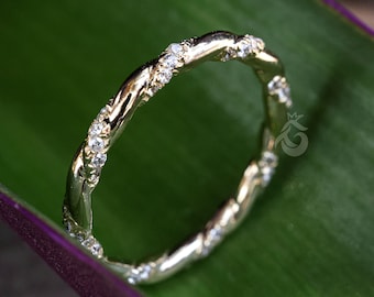 Infinity Moissanite-trouwring, gedraaide trouwring, 1,1 mm rond geslepen kleurloze Moissanite Eternity-band, verjaardagscadeaus voor haar