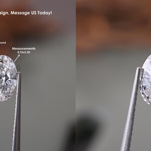 May include: A 1.01 carat oval cut lab grown diamond held by metal tweezers. The diamond is E/VS1 IGI certified with measurements of 8.25x5.50. Text on the image reads: 1.01 CT Oval Cut Lab Grown Diamond, E/VS1 IGI Certified, Measurements 8.25x5.50.