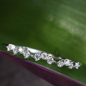 Dainty Curved Round Brilliant Cut Colorless Moissanite matching Band,cluster style Wedding Band,Moissanite Stacking Ring,Anniversary Gifts