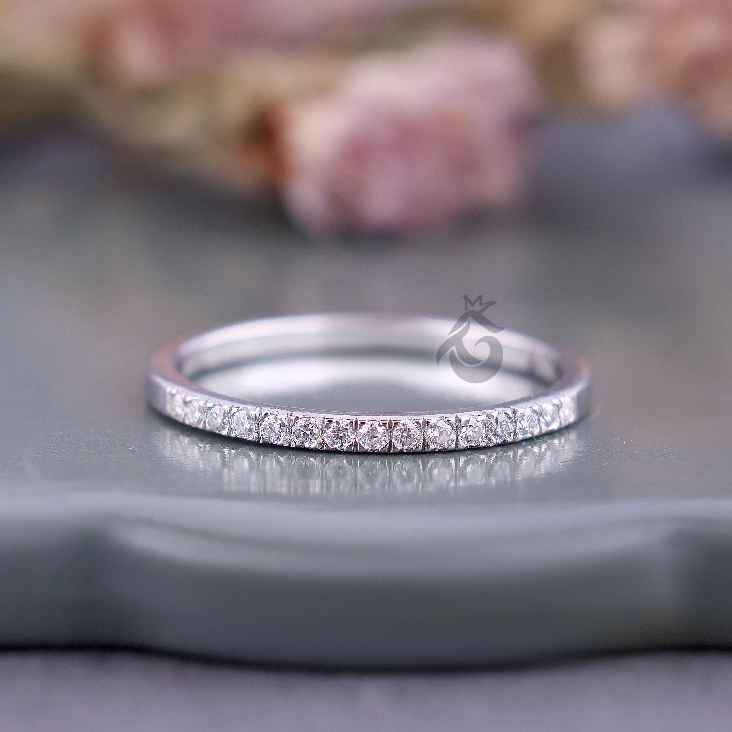 1/4エタニティラボダイヤモンド結婚指輪、14Kホワイトゴールド