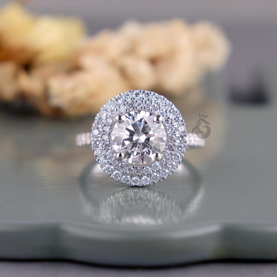 Double Halo Engagement to CT Round Cut Lab Grown