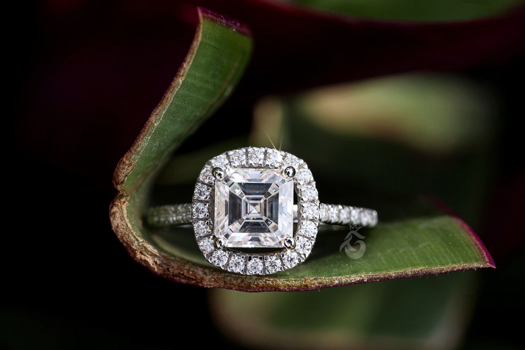 1.4CT Asscher Cut Moissanite Diamond Halo Engagement Ring,halo Style