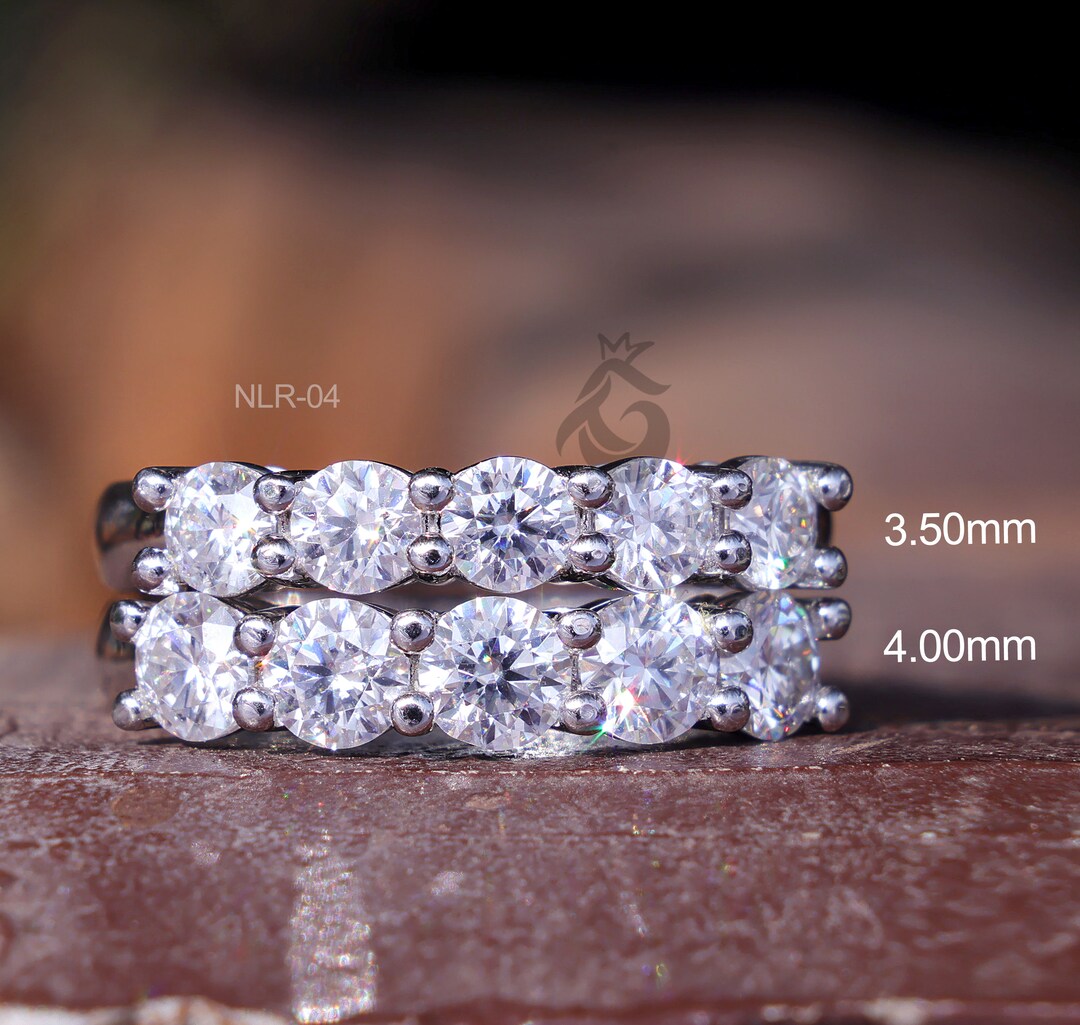 5 Stone Bridge Setting Wedding Band,4 MM Colorless Round Brilliant ...
