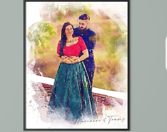 Custom Watercolor Portrait from Photo  Wedding or Anniversary Gift.  Couple Illustration Abstract Watercolor painting Digital