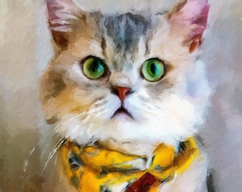 Cuadro personalizado de tu mascota a partir de tu foto impresa en lienzo, listo para colgar, regalo conmemorativo para mascotas, retrato de perro, retrato de gato, obra de arte de pintura digital