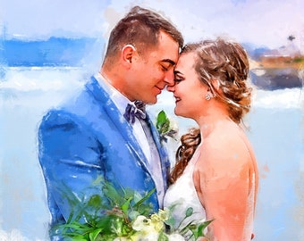 Portrait Painting From Photo, Custom Wedding, Engagement, 2nd Anniversary Gift, Personalized Couple, Family Painting Wall Art, Digital Print