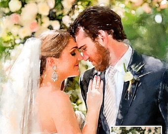 Pintura a partir de foto, retrato de casal personalizado a partir de foto, impressão digital de pintura a óleo em tela, presentes de casamento e aniversário de casamento para casais