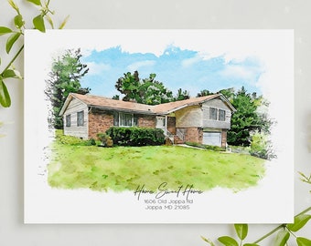 Watercolor House Portrait from Photo,  Custom House Painting, Housewarming Gift, First Home Gift, Realtor Closing Gift, Home Portrait canvas