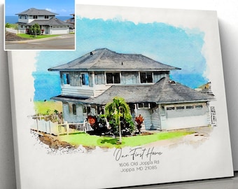 Retrato personalizado de la casa de la acuarela, pintura de la casa de la acuarela, regalo personalizado de bienvenida, regalo del primer hogar, regalo de cierre del agente inmobiliario, retrato del hogar