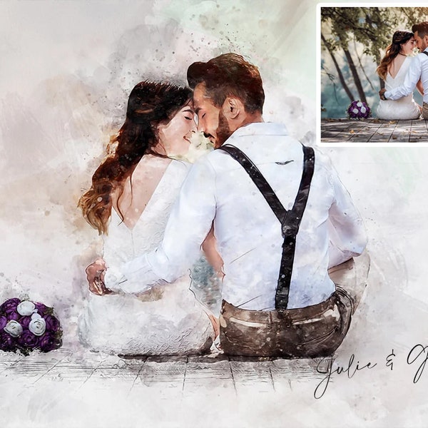 Custom Couple Portrait from Photo, Watercolor Painting Perfect Wedding / Anniversary Gift for Couples Digital Watercolor Portrait from Photo